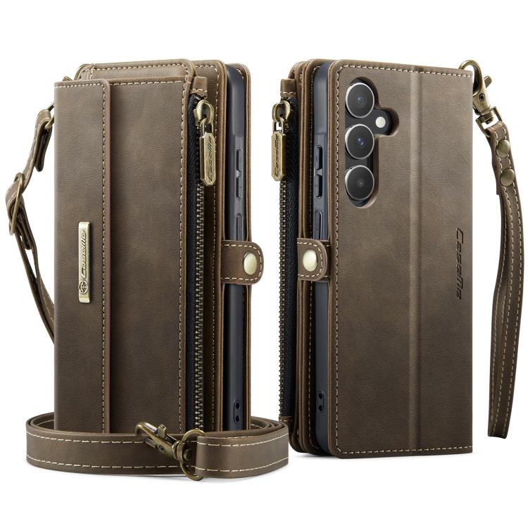 For Samsung Galaxy A55 5G CaseMe C39 RFID Blocking Zipper Wallet Leather Phone Case with Crossbody Strap