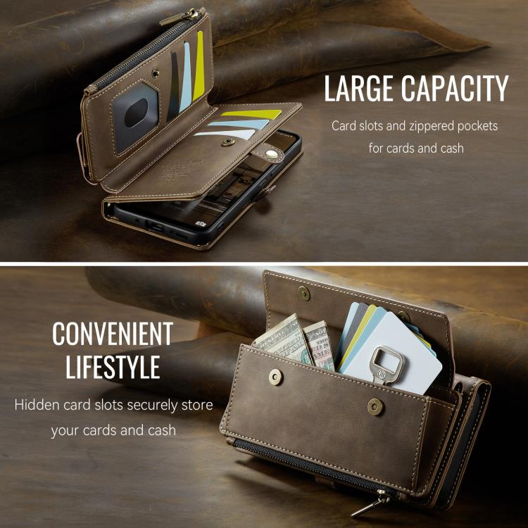 For Samsung Galaxy A55 5G CaseMe C39 RFID Blocking Zipper Wallet Leather Phone Case with Crossbody Strap