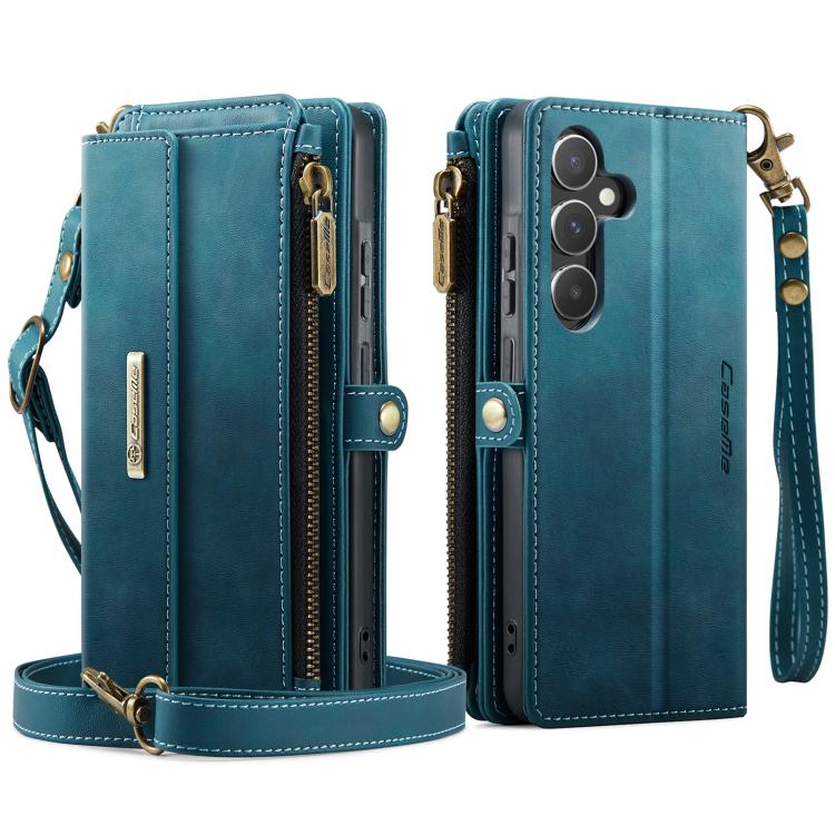 For Samsung Galaxy A55 5G CaseMe C39 RFID Blocking Zipper Wallet Leather Phone Case with Crossbody Strap