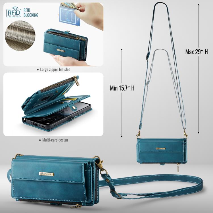 For Samsung Galaxy A55 5G CaseMe C39 RFID Blocking Zipper Wallet Leather Phone Case with Crossbody Strap