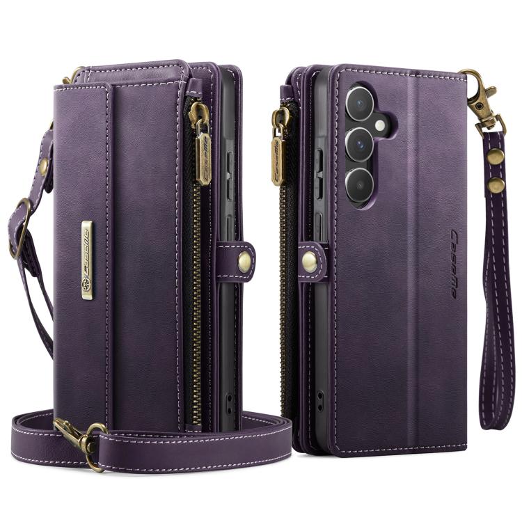 For Samsung Galaxy A55 5G CaseMe C39 RFID Blocking Zipper Wallet Leather Phone Case with Crossbody Strap
