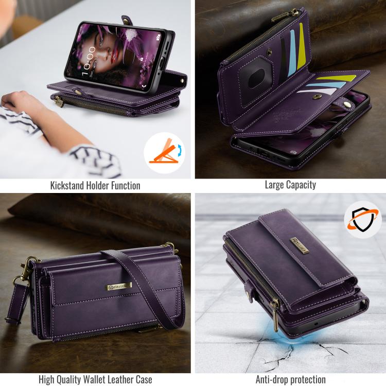 For Samsung Galaxy A55 5G CaseMe C39 RFID Blocking Zipper Wallet Leather Phone Case with Crossbody Strap