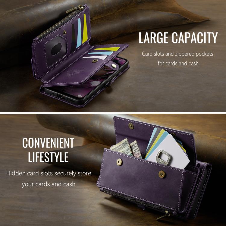 For Samsung Galaxy A55 5G CaseMe C39 RFID Blocking Zipper Wallet Leather Phone Case with Crossbody Strap