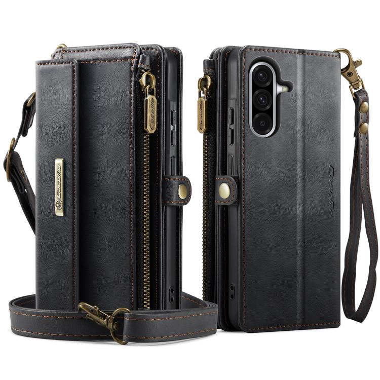 For Samsung Galaxy A56 5G CaseMe C39 RFID Blocking Zipper Wallet Leather Phone Case with Crossbody Strap
