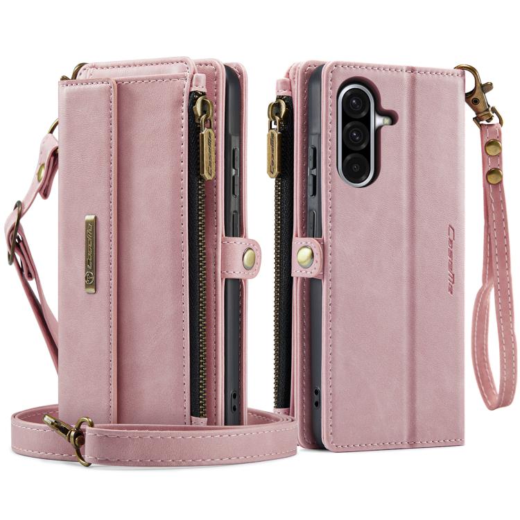 For Samsung Galaxy A56 5G CaseMe C39 RFID Blocking Zipper Wallet Leather Phone Case with Crossbody Strap