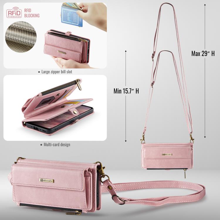 For Samsung Galaxy A56 5G CaseMe C39 RFID Blocking Zipper Wallet Leather Phone Case with Crossbody Strap