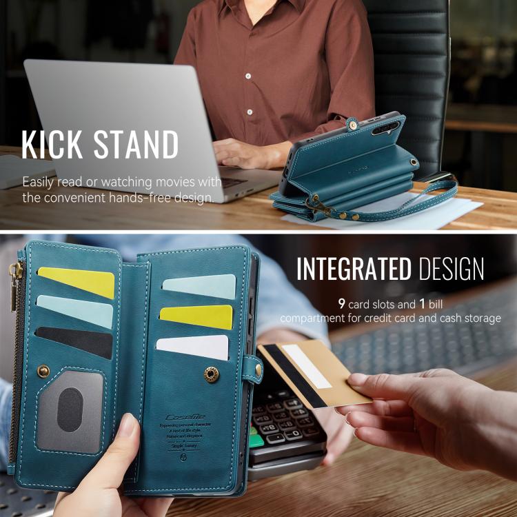 For Samsung Galaxy A56 5G CaseMe C39 RFID Blocking Zipper Wallet Leather Phone Case with Crossbody Strap