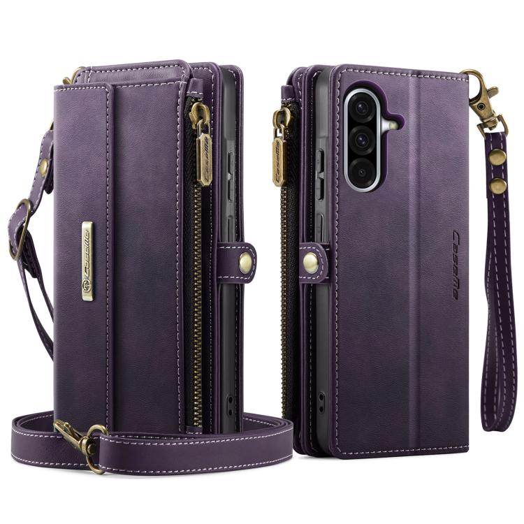 For Samsung Galaxy A56 5G CaseMe C39 RFID Blocking Zipper Wallet Leather Phone Case with Crossbody Strap