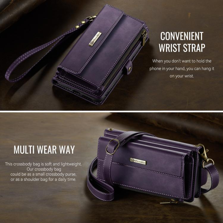 For Samsung Galaxy A56 5G CaseMe C39 RFID Blocking Zipper Wallet Leather Phone Case with Crossbody Strap