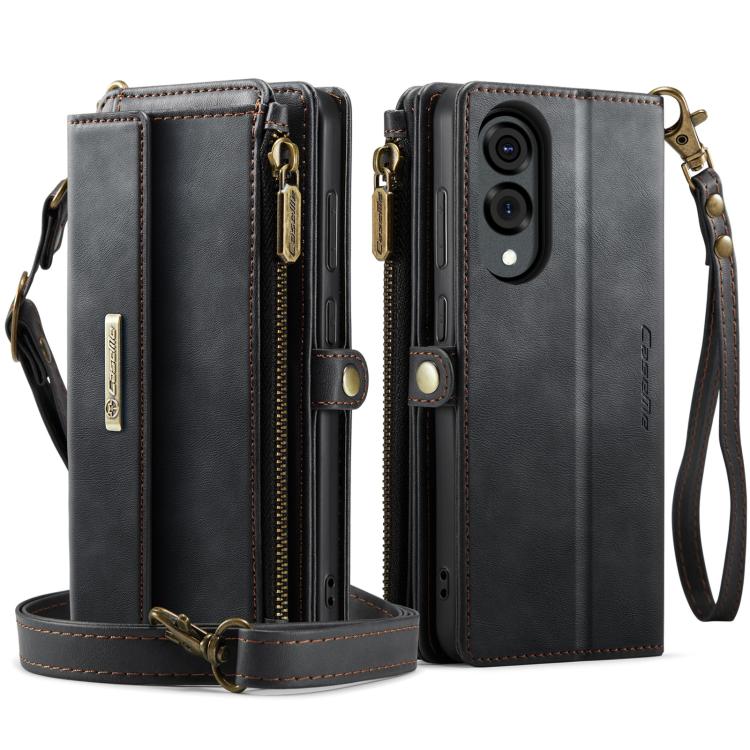 For Samsung Galaxy S25 Edge 5G CaseMe C39 RFID Blocking Zipper Wallet Leather Phone Case with Crossbody Strap