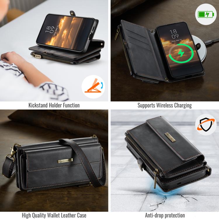 For Samsung Galaxy S25 Edge 5G CaseMe C39 RFID Blocking Zipper Wallet Leather Phone Case with Crossbody Strap