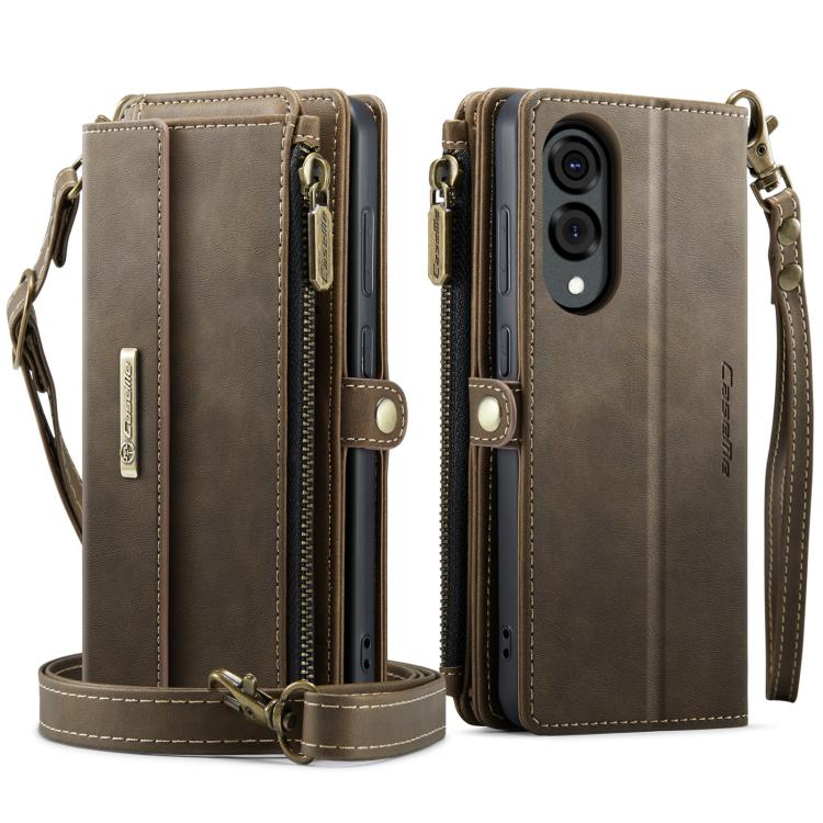 For Samsung Galaxy S25 Edge 5G CaseMe C39 RFID Blocking Zipper Wallet Leather Phone Case with Crossbody Strap