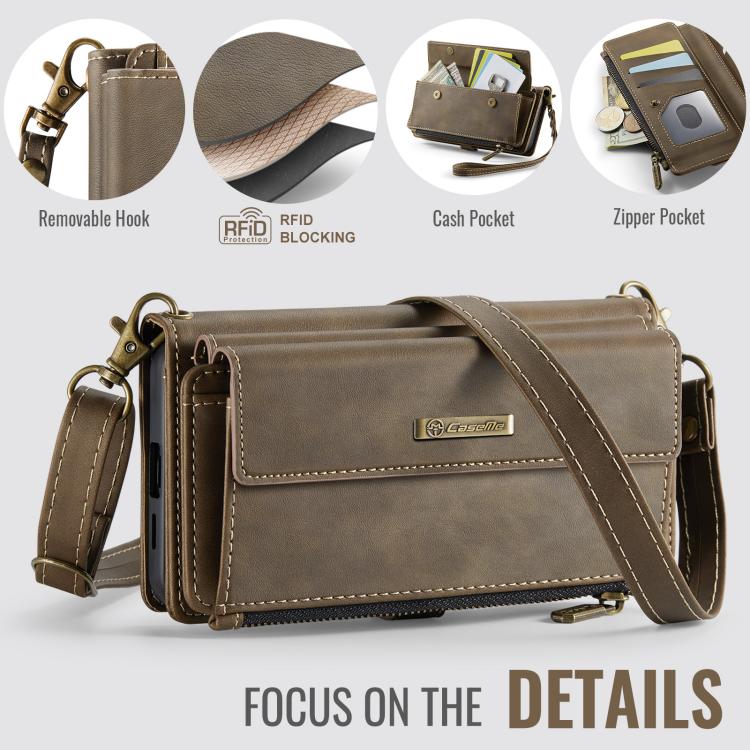 For Samsung Galaxy S25 Edge 5G CaseMe C39 RFID Blocking Zipper Wallet Leather Phone Case with Crossbody Strap