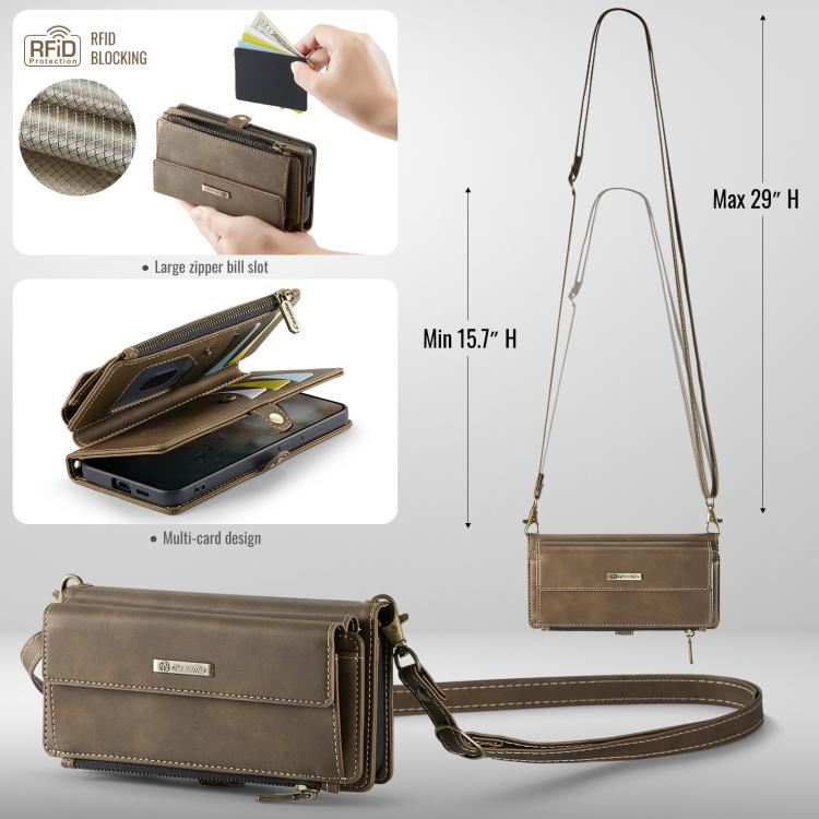 For Samsung Galaxy S25 Edge 5G CaseMe C39 RFID Blocking Zipper Wallet Leather Phone Case with Crossbody Strap