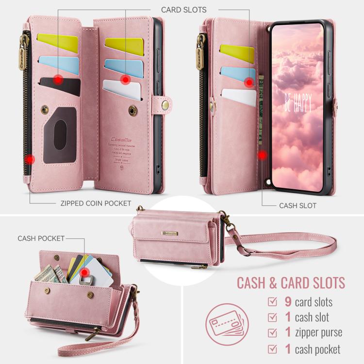 For Samsung Galaxy S25 Edge 5G CaseMe C39 RFID Blocking Zipper Wallet Leather Phone Case with Crossbody Strap