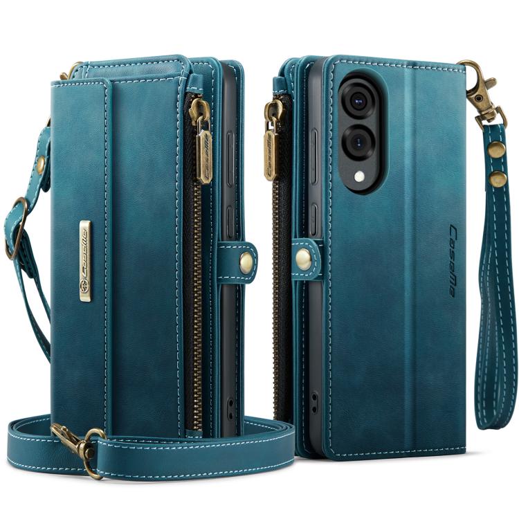 For Samsung Galaxy S25 Edge 5G CaseMe C39 RFID Blocking Zipper Wallet Leather Phone Case with Crossbody Strap