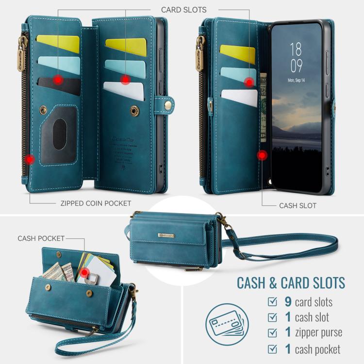 For Samsung Galaxy S25 Edge 5G CaseMe C39 RFID Blocking Zipper Wallet Leather Phone Case with Crossbody Strap
