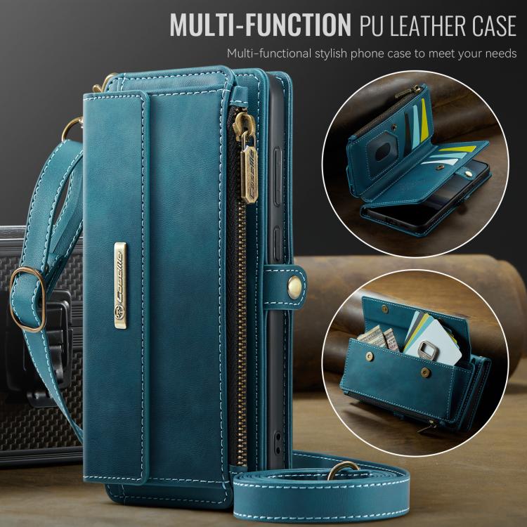For Samsung Galaxy S25 Edge 5G CaseMe C39 RFID Blocking Zipper Wallet Leather Phone Case with Crossbody Strap