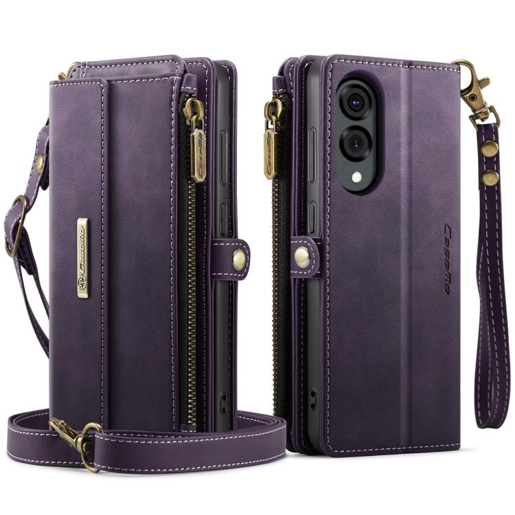 For Samsung Galaxy S25 Edge 5G CaseMe C39 RFID Blocking Zipper Wallet Leather Phone Case with Crossbody Strap