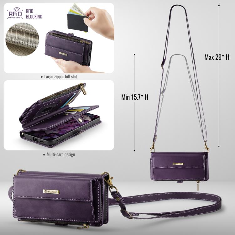 For Samsung Galaxy S25 Edge 5G CaseMe C39 RFID Blocking Zipper Wallet Leather Phone Case with Crossbody Strap