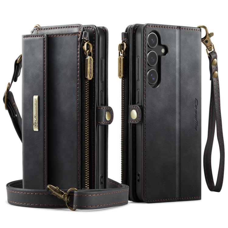 For Samsung Galaxy S25 FE 5G CaseMe C39 RFID Blocking Zipper Wallet Leather Phone Case with Crossbody Strap