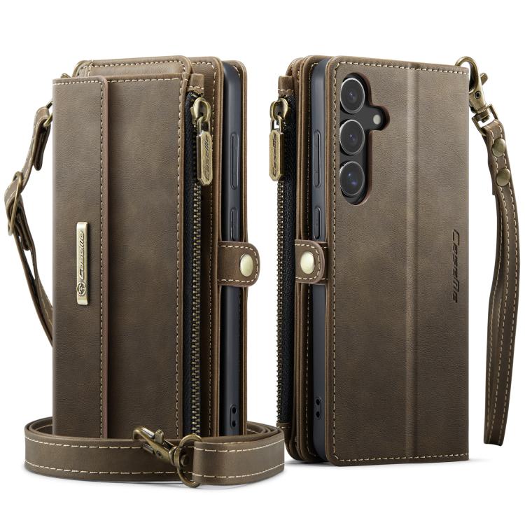 For Samsung Galaxy S25 FE 5G CaseMe C39 RFID Blocking Zipper Wallet Leather Phone Case with Crossbody Strap