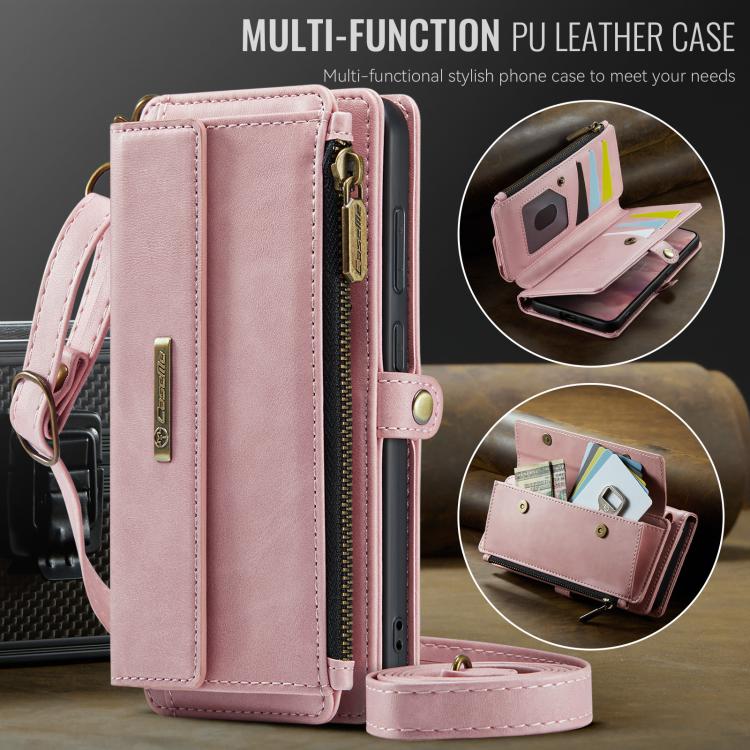 For Samsung Galaxy S25 FE 5G CaseMe C39 RFID Blocking Zipper Wallet Leather Phone Case with Crossbody Strap