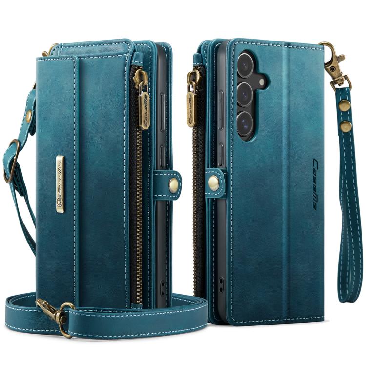 For Samsung Galaxy S25 FE 5G CaseMe C39 RFID Blocking Zipper Wallet Leather Phone Case with Crossbody Strap