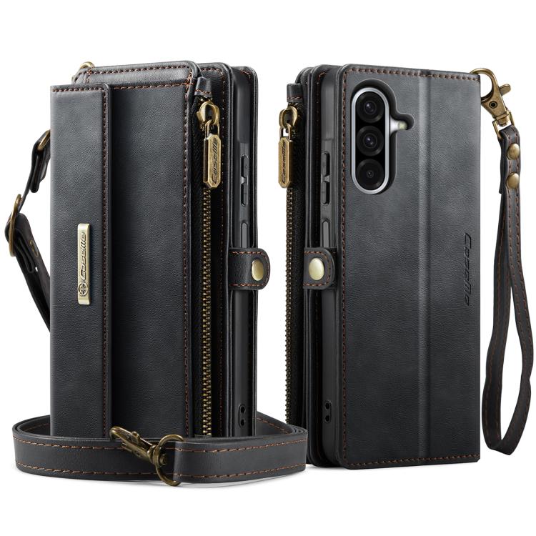 For Samsung Galaxy A17 CaseMe C39 RFID Blocking Zipper Wallet Leather Phone Case with Crossbody Strap