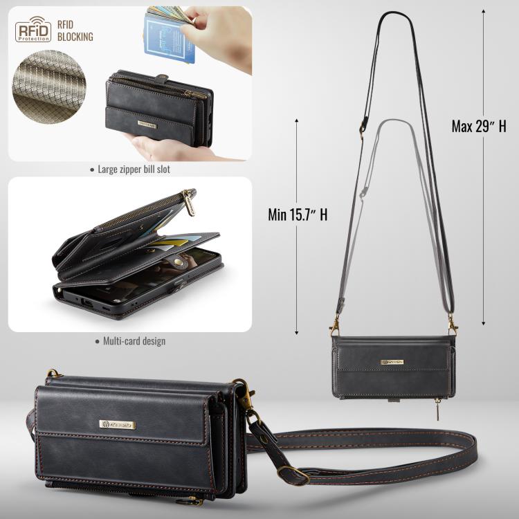 For Samsung Galaxy A17 CaseMe C39 RFID Blocking Zipper Wallet Leather Phone Case with Crossbody Strap