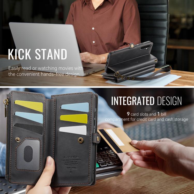For Samsung Galaxy A17 CaseMe C39 RFID Blocking Zipper Wallet Leather Phone Case with Crossbody Strap