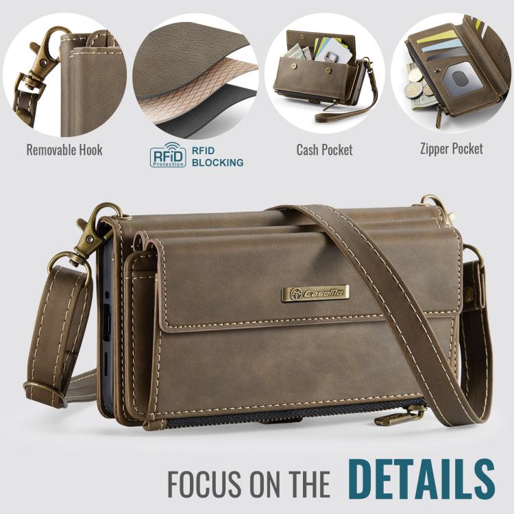 For Samsung Galaxy A17 CaseMe C39 RFID Blocking Zipper Wallet Leather Phone Case with Crossbody Strap