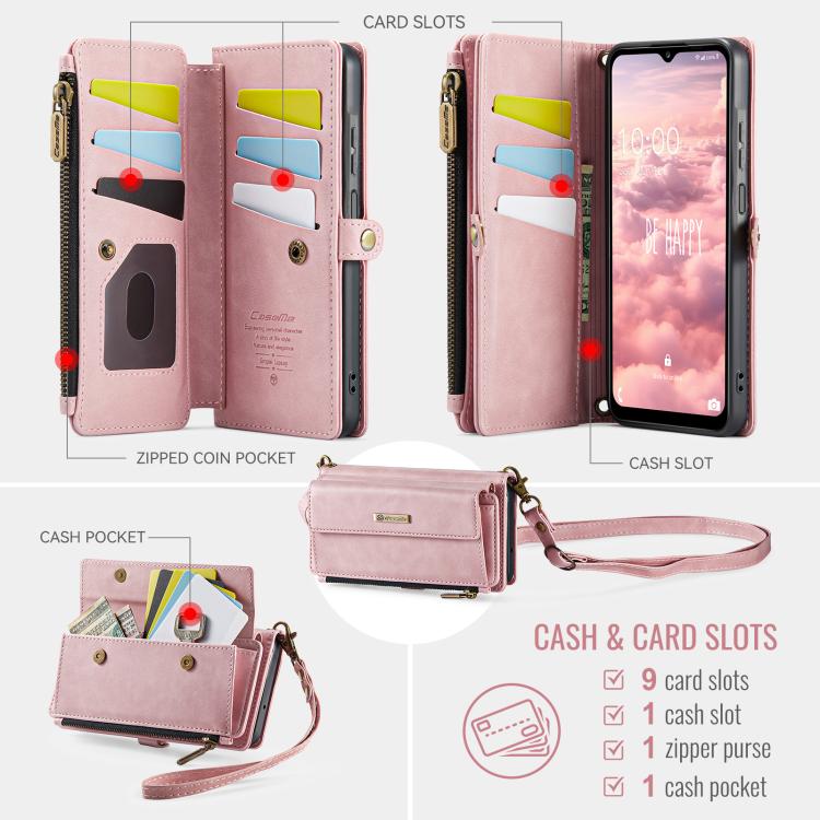 For Samsung Galaxy A17 CaseMe C39 RFID Blocking Zipper Wallet Leather Phone Case with Crossbody Strap