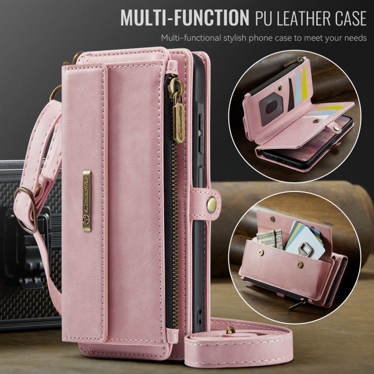 For Samsung Galaxy A17 CaseMe C39 RFID Blocking Zipper Wallet Leather Phone Case with Crossbody Strap