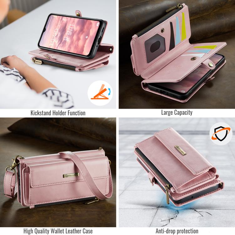 For Samsung Galaxy A17 CaseMe C39 RFID Blocking Zipper Wallet Leather Phone Case with Crossbody Strap