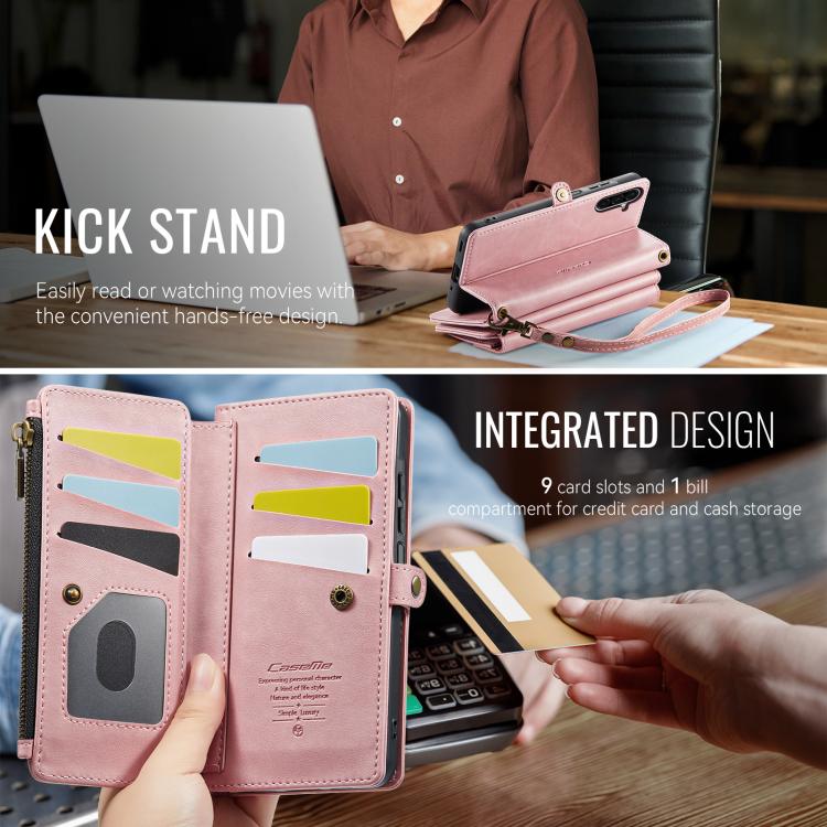 For Samsung Galaxy A17 CaseMe C39 RFID Blocking Zipper Wallet Leather Phone Case with Crossbody Strap