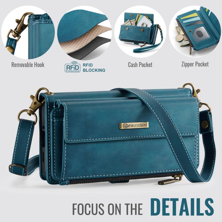 For Samsung Galaxy A17 CaseMe C39 RFID Blocking Zipper Wallet Leather Phone Case with Crossbody Strap