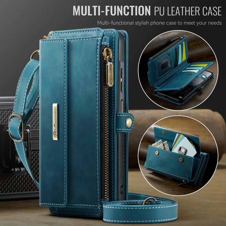 For Samsung Galaxy A17 CaseMe C39 RFID Blocking Zipper Wallet Leather Phone Case with Crossbody Strap
