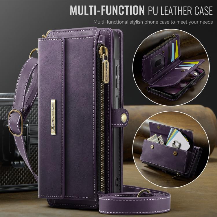 For Samsung Galaxy A17 CaseMe C39 RFID Blocking Zipper Wallet Leather Phone Case with Crossbody Strap