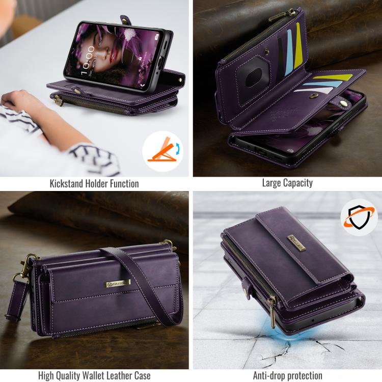 For Samsung Galaxy A17 CaseMe C39 RFID Blocking Zipper Wallet Leather Phone Case with Crossbody Strap