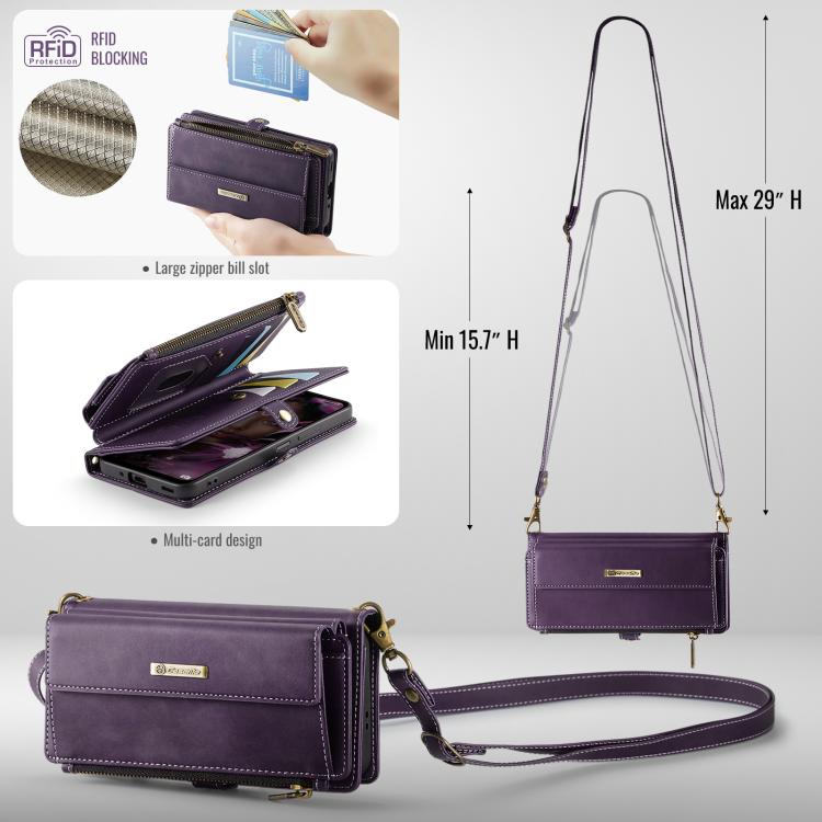 For Samsung Galaxy A17 CaseMe C39 RFID Blocking Zipper Wallet Leather Phone Case with Crossbody Strap