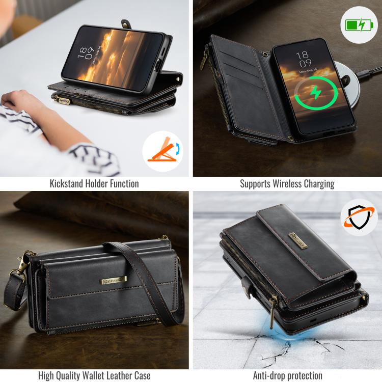For Samsung Galaxy S26 5G CaseMe C39 RFID Blocking Zipper Wallet Leather Phone Case with Crossbody Strap