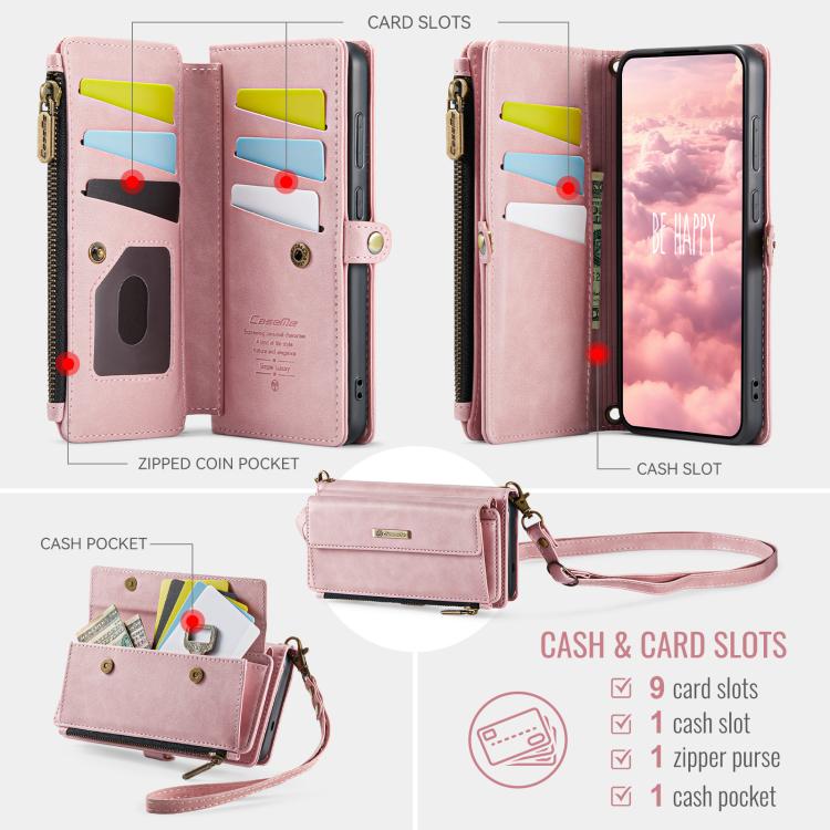 For Samsung Galaxy S26 5G CaseMe C39 RFID Blocking Zipper Wallet Leather Phone Case with Crossbody Strap