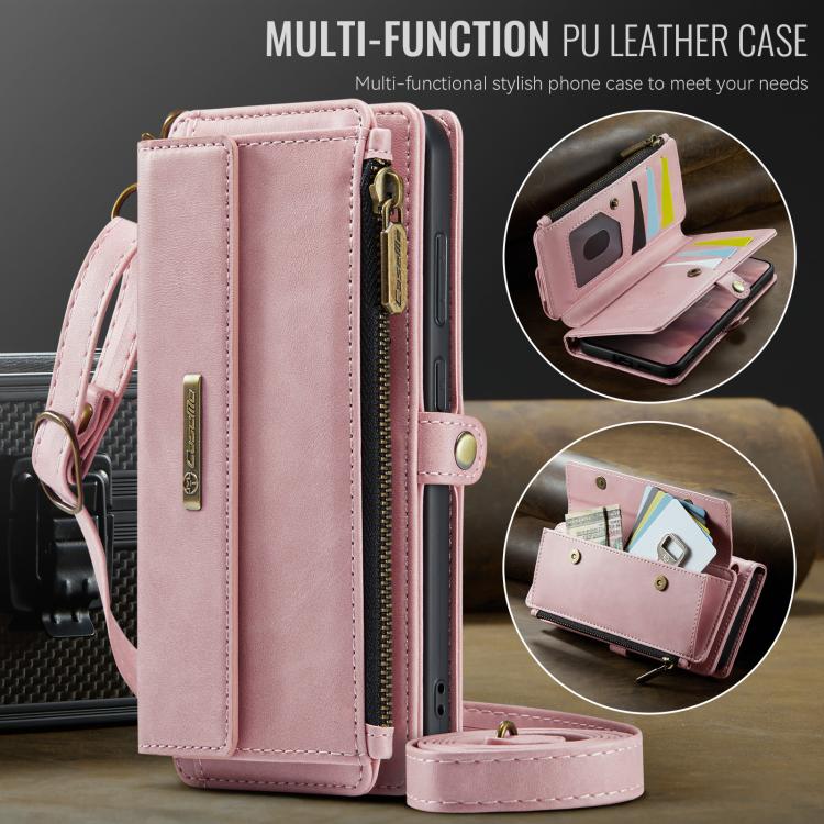 For Samsung Galaxy S26 5G CaseMe C39 RFID Blocking Zipper Wallet Leather Phone Case with Crossbody Strap