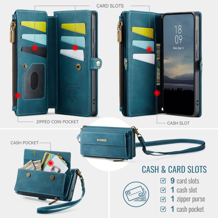 For Samsung Galaxy S26 5G CaseMe C39 RFID Blocking Zipper Wallet Leather Phone Case with Crossbody Strap