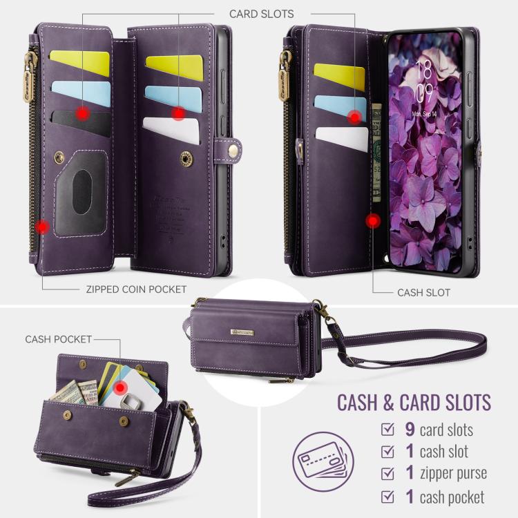 For Samsung Galaxy S26 5G CaseMe C39 RFID Blocking Zipper Wallet Leather Phone Case with Crossbody Strap