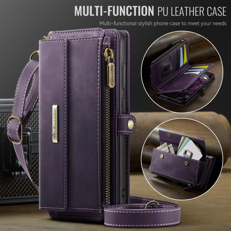 For Samsung Galaxy S26 5G CaseMe C39 RFID Blocking Zipper Wallet Leather Phone Case with Crossbody Strap