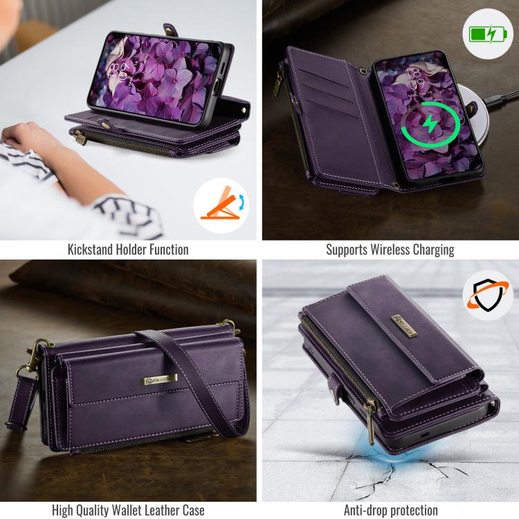 For Samsung Galaxy S26 5G CaseMe C39 RFID Blocking Zipper Wallet Leather Phone Case with Crossbody Strap
