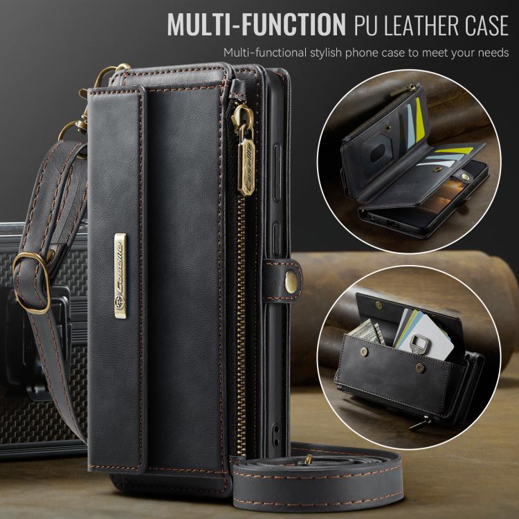 For Samsung Galaxy S26 Ultra 5G CaseMe C39 RFID Blocking Zipper Wallet Leather Phone Case with Crossbody Strap
