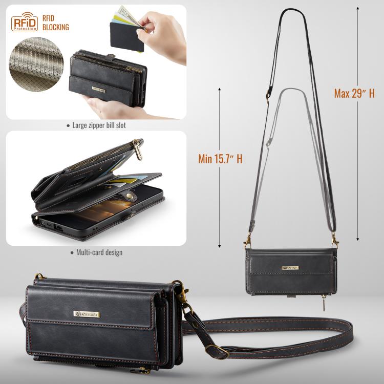 For Samsung Galaxy S26 Ultra 5G CaseMe C39 RFID Blocking Zipper Wallet Leather Phone Case with Crossbody Strap